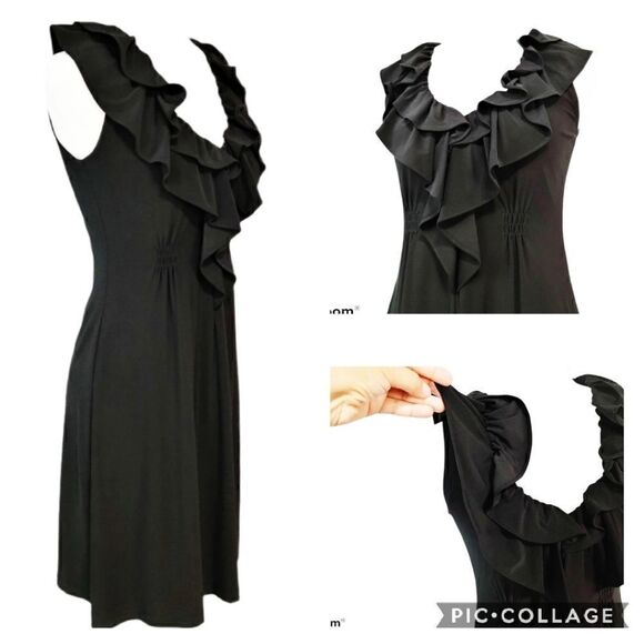 Tiana B. Ruffle V-Neck Collar Black Fit & Flare Dress Silhouette Extra Small XS - Picture 1 of 16